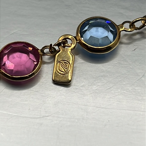 Swarovski Bezel Set Crystal Necklace Gold Tone Multi Color 17” w swan Hang Tag - Picture 2 of 6